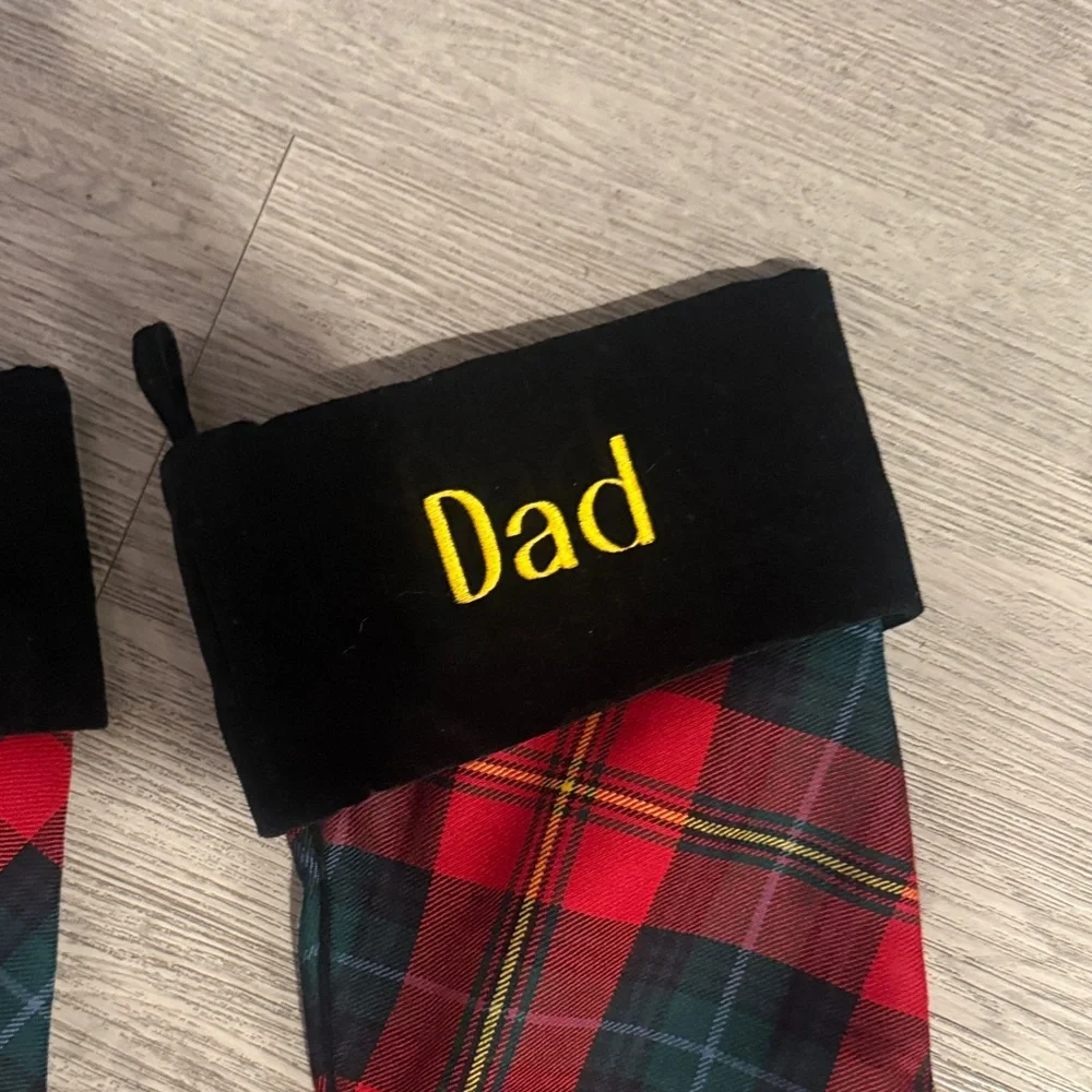Plaid Christmas Stockings Set - Red and Green 100% Wool & Cotton